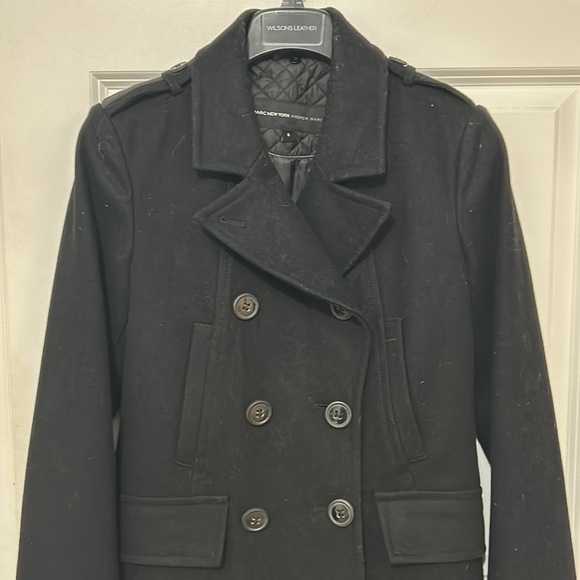 Marc Jacobs New York Double-Breasted peacoat Coat size 6 black wool blend - Picture 8 of 8
